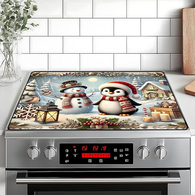 Christmas Stove Top Cover Snowman Stove Top Cover for Home Decoration Kitchen Pad Non-Stick Washable Cooktop Covers Countertop Protector Keep Stove Clean 28"x20" (Snowman)