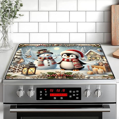 Christmas Stove Top Cover Snowman Stove Top Cover for Home Decoration Kitchen Pad Non-Stick Washable Cooktop Covers Countertop Protector Keep Stove Clean 28"x20" (Snowman)