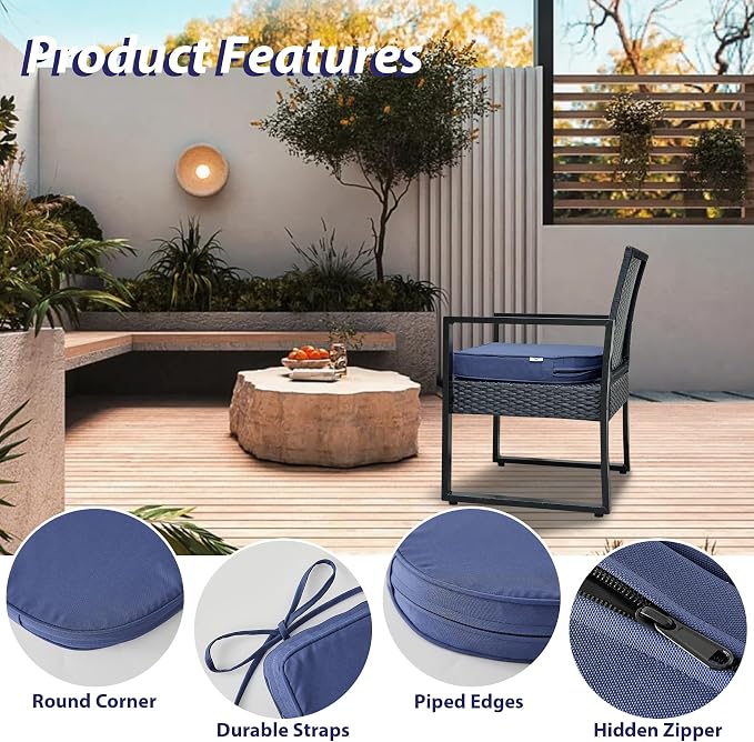 IPYNBAP Outdoor Chair Cushions Set of 4 -Waterproof Outdoor Seat Cushions for Patio Furniture, Patio Chair Cushion with Handle and Ties, Out Door Chair Pads,17x16x2-Round, Navy Blue