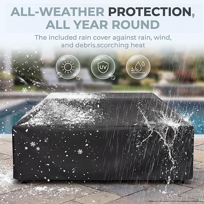 NICESOUL 42" Outdoor Propane Fire Pit Table, 50,000 BTU Rectangle Natural Gas Firepit with Tank Table, No Assembly Low Profile Fire Table for Outside Patio & Backyard, CSA Certified, Grayish White