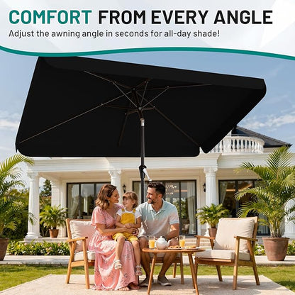 AreShark 6.5 x 10 FT Rectangular Valance Patio Umbrella, Outdoor Umbrella with Tilt and Crank, Market Table Umbrellas W/ 6 Ribs UV Protection for Garden, Deck, Backyard and Pool, Black