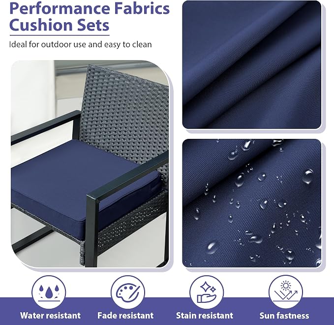 IPYNBAP Outdoor Chair Cushions Set of 4 -Waterproof Outdoor Seat Cushions for Patio Furniture, Patio Chair Cushion with Handle and Ties, Out Door Chair Pads,18.5x16x3-Square, Navy Blue