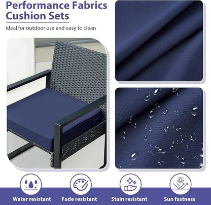 IPYNBAP Outdoor Chair Cushions Set of 4 -Waterproof Outdoor Seat Cushions for Patio Furniture, Patio Chair Cushion with Handle and Ties, Out Door Chair Pads,18.5x16x3-Square, Navy Blue