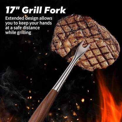 ENLOY Heavy-Duty Barbecue Grilling Tools Set, Outdoor Grill Accessories with Spatula, Fork & Tongs, Extended Rosewood Handle & Food-Grade Stainless Steel for Barbecue & Grill, 3Pcs BBQ Tools for Men