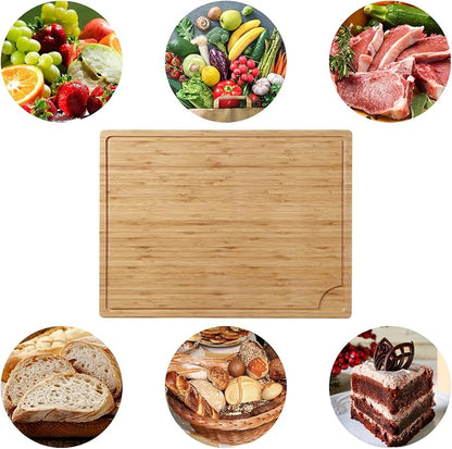 24 x 18 Bamboo Cutting Board, Large Kitchen Chopping Board for Meat, Butcher Block Cutting Board, Carving Board with Handle and Juice Groove for Turkey, Meat, Vegetables, BBQ
