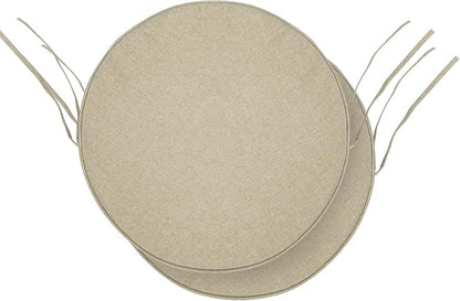 Outdoor Round Chair Cushions 15 Inch, Fade-Resistant & Water-Resistant, Bistro Chair Seat Pads for Porch Garden Balcony Patio Furniture Stools, Non-Slip Bottom, Set of 2, Natural