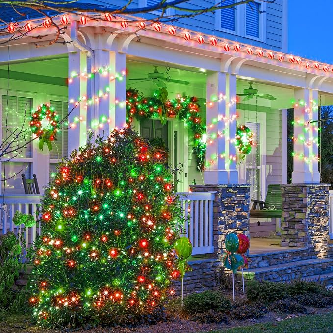 300 LED Christmas Lights Outdoor 100ft Extra Long Christmas String Lights 8 Modes Plug in Waterproof Fairy Lights with Timer Memory for Indoor Outside Bedroom Home Party Decoration, Red&Green