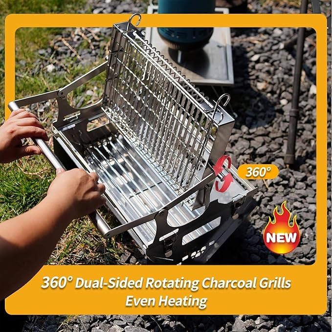Premium 304 Stainless Steel Charcoal Grill with Flip Handle, Detachable & Portable, Suitable for Home Cooking and Outdoor Adventures, Ensures Uniform Grilling for All Your Favourite Foods