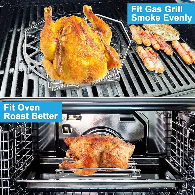 Adjustable Turkey Roasting Rack, V Shaped Chicken Roasting Rack for Ovens, Smokers, Grills, Baking Broiling Roasting Racks, Chrome Plated Meat Rack Fit Most Roasting Pans,1 Pack