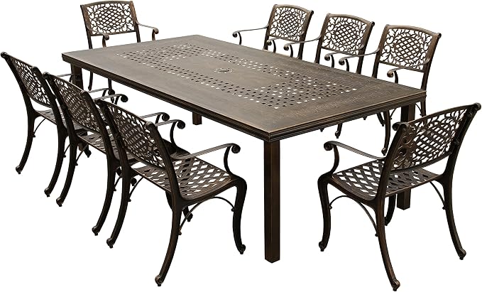 Oakland Living 1057-2777(8)-BZ Modern Outdoor Mesh Lattice Aluminum 95-in Bronze Large Rectangular Patio Eight Arm Chairs Dining Set