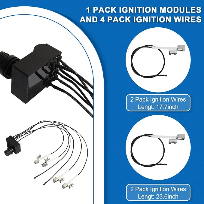 G511-0055-W1 4-Outlets Grill Igniters for Charbroil Electronic Ignition Module Replacement Kit w/Wires and 2 Push Buttons for Charbroil Surefire Ignition Systems