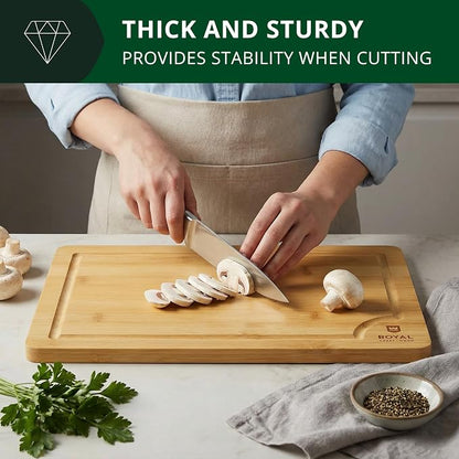 ROYAL CRAFT WOOD Bamboo Cutting Board with Juice Groove - Kitchen Chopping Board for Meat Cheese and Vegetables, Heavy Duty Serving Tray