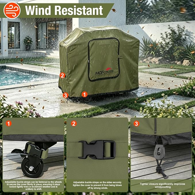Exclusive Foldable 48 inch Grill Cover, 600D Heavy Duty Waterproof Outdoor BBQ Cover for 2-3 Burners Grill Weber Nexgrill CharBroil, Green
