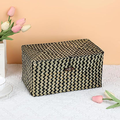 Hipiwe Wicker Shelf Baskets with Lid Seagrass Storage Baskets Handwoven Household Organizer Rectangular Woven Organizer Box for Storage Shelf Wardrobe,Medium