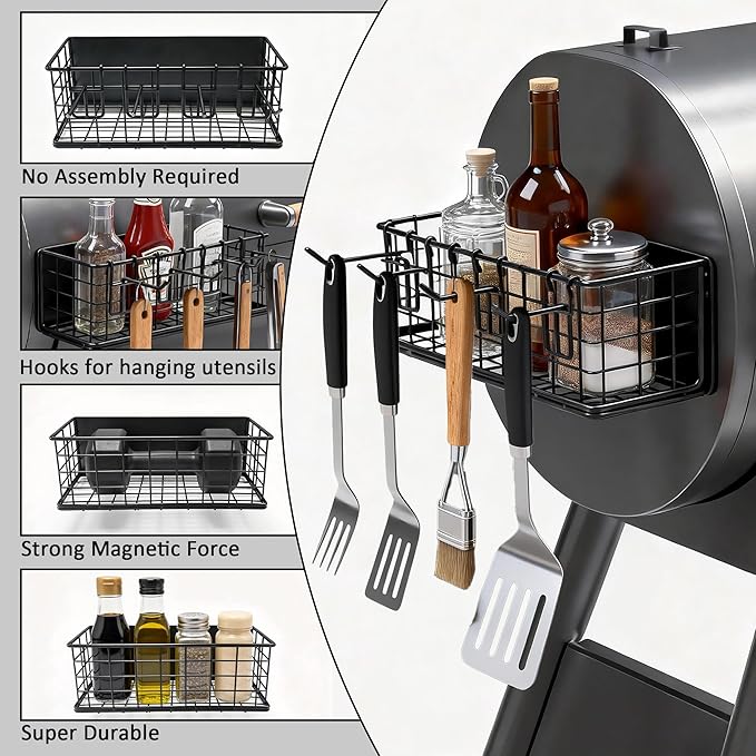 2 Pack of Magnetic Storage Basket, Heavy Duty Metal Magnetic Organizer for Fridge/Traeger Grills/Washer, 5KG Load-Bearing Magnetic Pen Holder/Spice Rack
