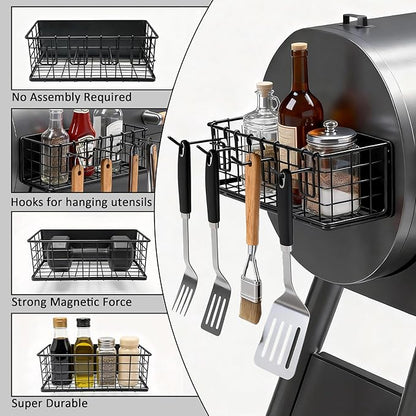Magnetic Storage Basket, Heavy Duty Metal Magnetic Organizer for Fridge/Traeger Grills/Washer, 5KG Load-Bearing Magnetic Pen Holder/Spice Rack