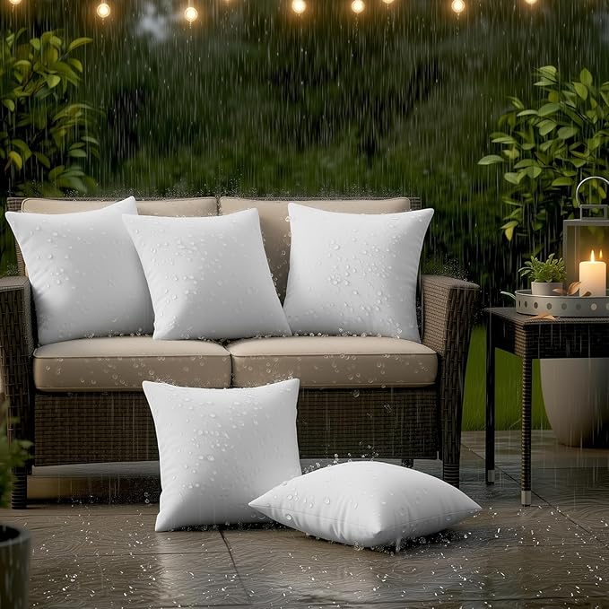 Utopia Bedding 26x26 Outdoor Pillows, Water Resistant Throw Pillows, 2-Pack | Outdoor Throw Pillows, Water Repellent, Decorative Pillow for Patio Furniture & Porches, Plush & Supportive, Pack of 4, White