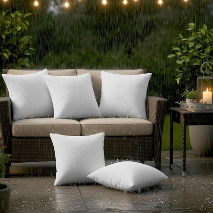 Utopia Bedding 22x22 Outdoor Pillows, Water Resistant Throw Pillows, 2-Pack | Outdoor Throw Pillows, Water Repellent, Decorative Pillow for Patio Furniture & Porches, Plush & Supportive, Pack of 2, White