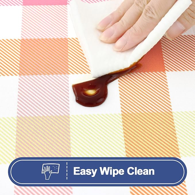 Smiry Picnic Table Cover with Bench Covers, Waterproof Elastic Fitted Tablecloths for 6 Foot Rectangle Tables, Washable Buffalo Plaid Tablecloth for Camping, Easter (Yellow & Green, 30"x72")