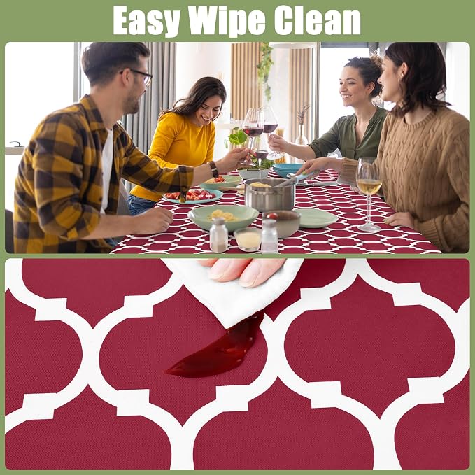Smiry Picnic Fitted Table Cover, 8 Foot Flannel Backed Vinyl Tablecloth | Waterproof Elastic Stretch Table Cloth, Wipeable Plastic Tablecloth for Camping, Indoor & Outdoor (Wine Red, 30" x 96")