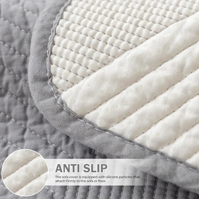 vctops Cotton Quilted Couch Covers for Sectional Sofa (Grey,28"x35") | Geometric Washable Non Slip Sofa Slipcover for Dogs, Children, Pets Furniture Protector Cover