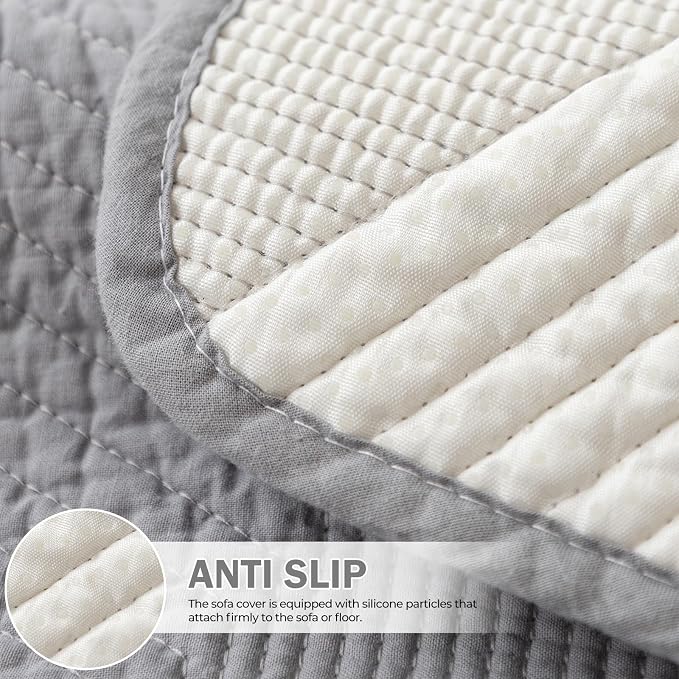 vctops Cotton Quilted Couch Covers for Sectional Sofa (Grey,36"x47") | Geometric Washable Non Slip Sofa Slipcover for Dogs, Children, Pets Furniture Protector Cover