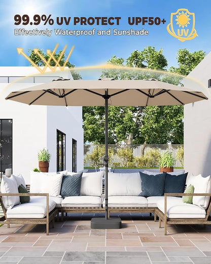GDPFN 13FT Large Patio Umbrella, Outdoor Deck Standing Umbrella with Crank Handle, Double-Side Rectangular Pool Umbrella for Outside, Market, Patio, Beige (Base Not Include)