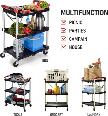 Olympia Tools 410-007 Pack-N-Roll 150 lbs Folding Collapsible Service Cart, Black/Red