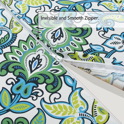 60" Round Tablecloth with Umbrella Hole and Zipper, Washable Waterproof Wrinkle Free Zippered Patio Table Cloths Table Covers for Spring, Summer, Party, Backyard, Picnic, BBQS (Botanical Blue Green)