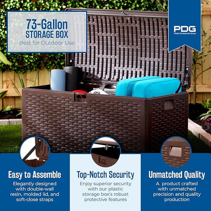 Plastic Development Group Outdoor Storage Deck Box, Standard Closure, 73 Gallon, Java