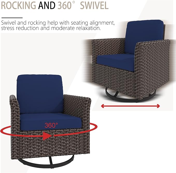 5 Pieces Patio Furniture Set, PE Wicker 75" Couch with 2 High Back Swivel Chairs & 2 Ottomans, All-Weather Rattan Furniture with Waterproof Cushions for Deck, Garden, Porch