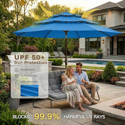 Kingdura 10ft 3-Tier Patio Umbrella, Outdoor Table Umbrella with Easy Crank & Tilt, 8 Reinforced Ribs, UV Protection for Deck, Pool, Market, Backyard (Royal blue)