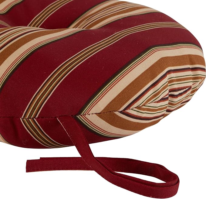 Greendale Home Fashions 15-inch Outdoor Round Bistro Seat Cushion, Set of 4, Tuscan Stripe 4 Count