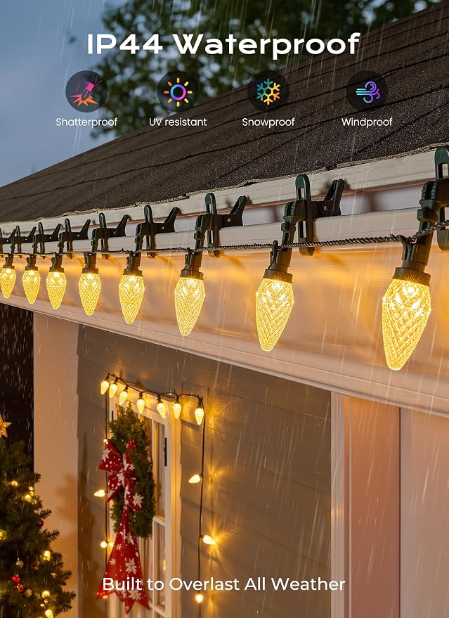 C9 Christmas Lights Outdoor, 72 FT 110 LED C9 String Lights, 8 Modes & Timer Connectable Waterproof for Christmas Tree Light Indoor Outdoor Roofline Patio Outside Garden Yard Xmas Decor, Warm White