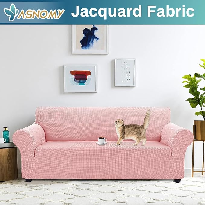 Asnomy Stretch Oversized Couch Covers for Sofa Slipcover,Pink | 1-Piece Sofa Covers Washable(94"-110") 4-Seater Furniture Protector with Non Skid Foam and Elastic Bottom for Kids, Pets
