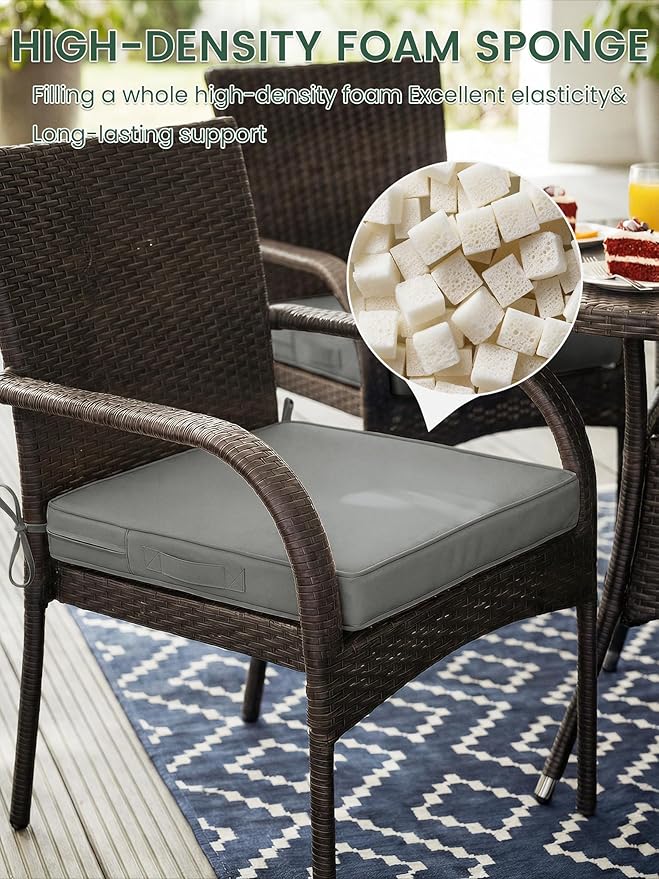Outdoor Chair Cushion 17 x 16 x 3 Inches Patio Furniture Outdoor Waterproof Seat Cushion, Patio Chair Cushion with Handles and Ties, Square Dining Chair Cushion Set of 2, Light Grey