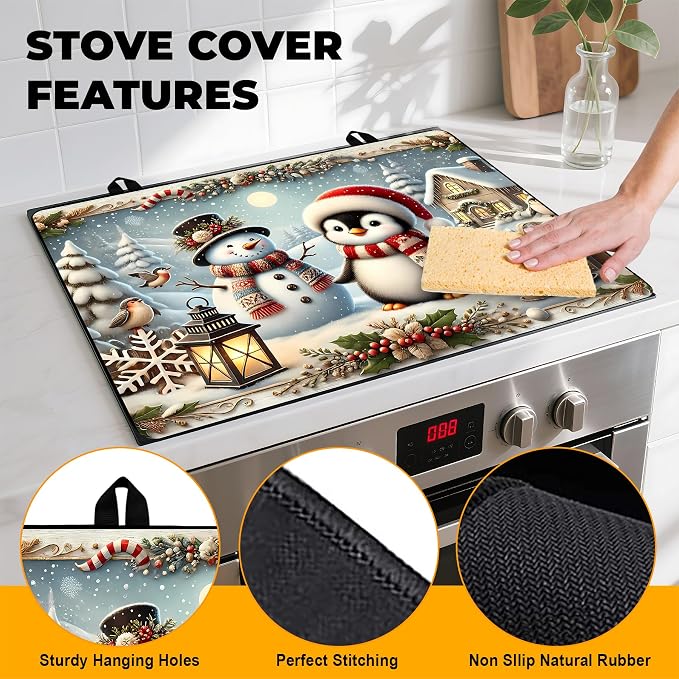 Christmas Stove Top Cover Snowman Stove Top Cover for Home Decoration Kitchen Pad Non-Stick Washable Cooktop Covers Countertop Protector Keep Stove Clean 28"x20" (Snowman)