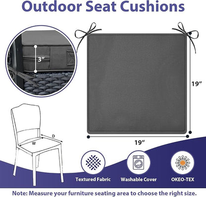 IPYNBAP Outdoor Chair Cushions Set of 4 -Waterproof Outdoor Seat Cushions for Patio Furniture, Patio Chair Cushion with Handle and Ties, Out Door Chair Pads,19x19x3-Square, Darkgrey