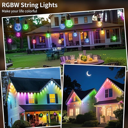 74FT Outdoor String Lights, Outdoor Lights for Patio,with 36+4 LED RGBW Color Change,3000K Bright White Waterproof Bulbs, Dimmer & Remote, Customized 12 Colors & 4 Modes, for Backyard Decor