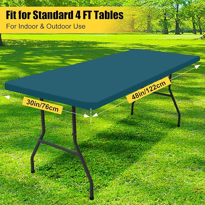 Smiry Rectangle Picnic Table Cloth, Waterproof Elastic Fitted Tablecloths for 4 Foot Tables, Washable Polyester Table Cover for Camping, Indoor and Outdoor (Peacock Blue, 30"x48")