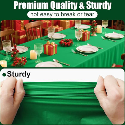 Smiry Disposable Table Cloth - 10 Pack, 54 x 108 Inch Waterproof Rectangle Tablecloths for Parties, Decorative Plastic Table Cover, Leakproof & Sturdy, Green