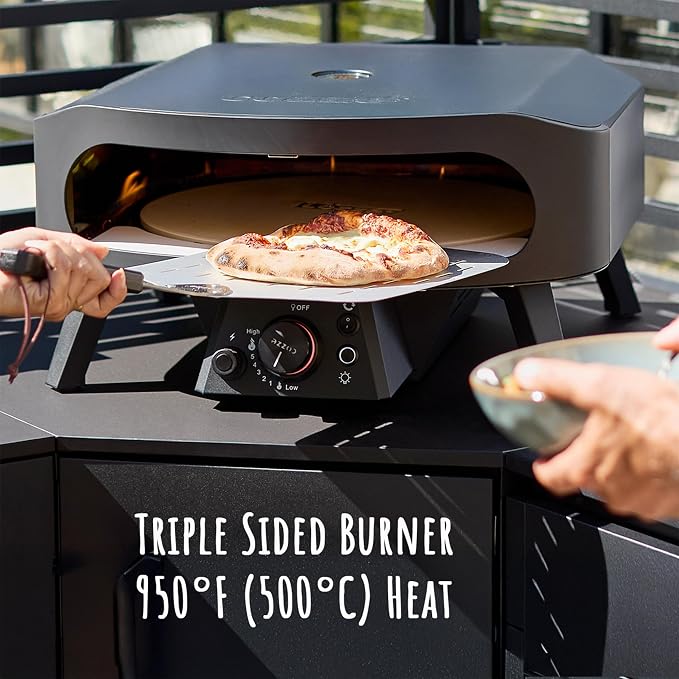 Cozze 13" Gas Pizza Oven with Rotating Pizza Stone for Easy Restaurant-Style Pizza at Home – Triple Burner, Built-In Thermometer, Fast 15-Min Preheat, Portable Outdoor Pizza Oven | Built-In Thermometer | Fast 15-Min Preheat | Restaurant-Style Pizza | P...