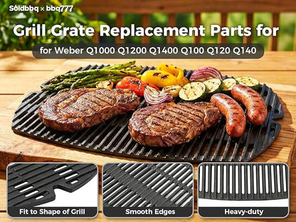 7582 7644 Replacement Cooking Grates for Weber Baby Q Series, for Weber Q100 Q120 Q1000 50060001 51060001 52020001 Q1200 Q1400, Matte Cast Iron Cooking Grid for Weber Baby Q