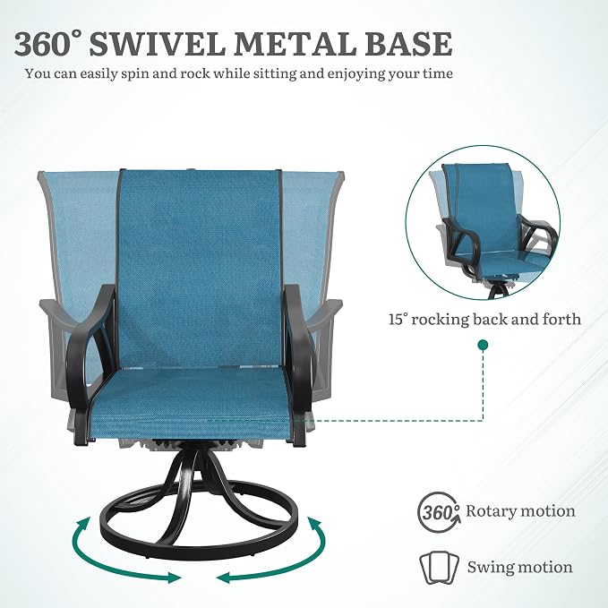 DWVO Swivel Patio Chairs Set of 8, Blue Outdoor Swivel Chairs with High Back Support, 360° Rotation Swivel Rocking Chairs for Porch Garden, Heavy Duty Patio Swivel Rockers, 330LBS Capacity