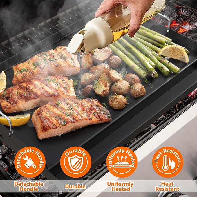 COZEER Cast Iron Griddle 23＂×16＂,Nonstick Griddle for Gas Grill with Groove | Universal, Muti-Purpose, Pre-Seasoned, Upgrated, for Camping, Tailgating, Paties