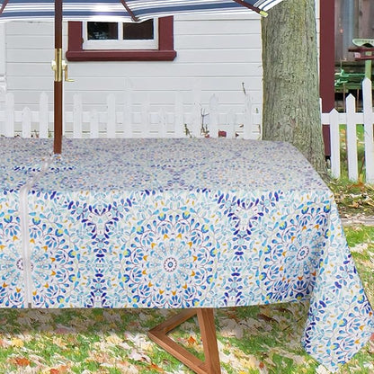 EHouseHome Outdoor and Indoor 60x84 inch Tablecloth with Umbrella Hole and Zipper, Waterproof Zippered Patio Cloths, Spring/Summer Table Covers for Backyard Circular Table/BBQs/Picnic