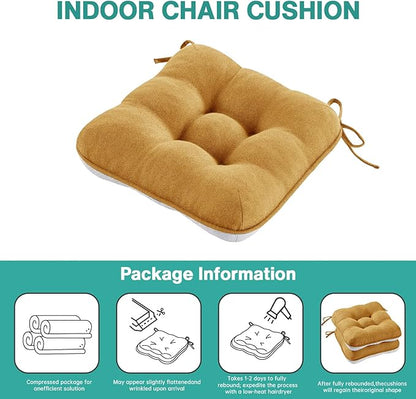 BETU Chair Cushions for Dining Chairs Set of 4,3.5" Thick Kitchen Table Chair Pads with Ties,Non Slip Backing and Covers, Seat Cushion for Dining Room,Bar,Patio Chairs,15.5"X15.5"X3.5",Yellow
