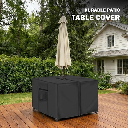 Square Patio Table Cover with Umbrella Hole - 36" L x 36" W x 28" H (Cover Size，NOT Table Size) Heavy Duty Waterproof 600D Oxford Fabric Outdoor Lawn Patio Furniture Covers