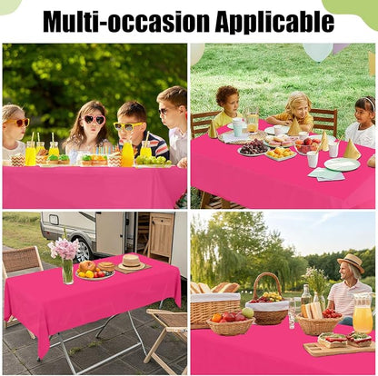 Smiry Disposable Table Cloth - 10 Pack, 54 x 108 Inch Waterproof Rectangle Tablecloths for Parties, Decorative Plastic Table Cover, Leakproof & Sturdy, Hot Pink