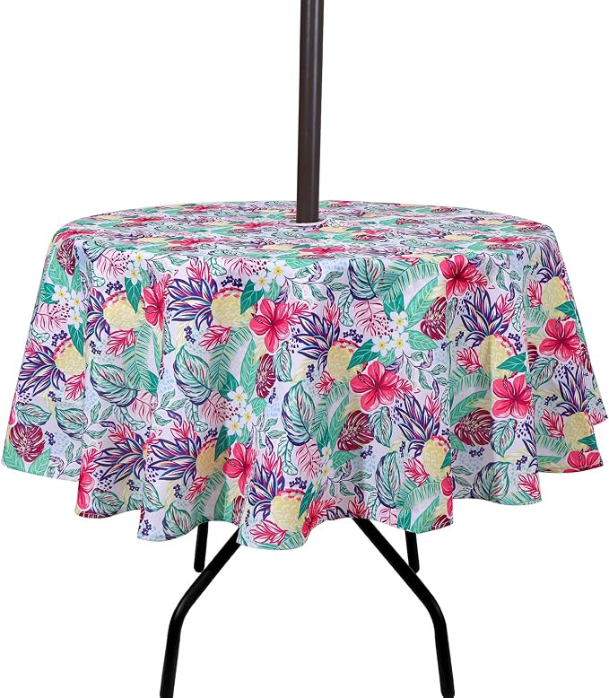 SUQ I OME Patio Tablecloth with Umbrella Hole,Garden Tablecloth with Umbrella Hole and Zipper,Table Cloths for Host Backyard Parties, BBQs,Family Gatherings (Pineapple,60'' Round with Zipper)